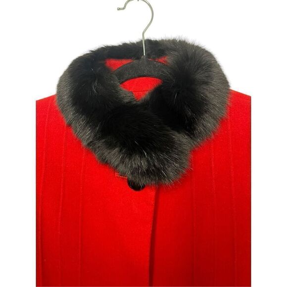 Vintage Carat by Sanyo Women’s Medium Peacoat Red Wool Buttons Faux Fur 60s - Picture 6 of 8
